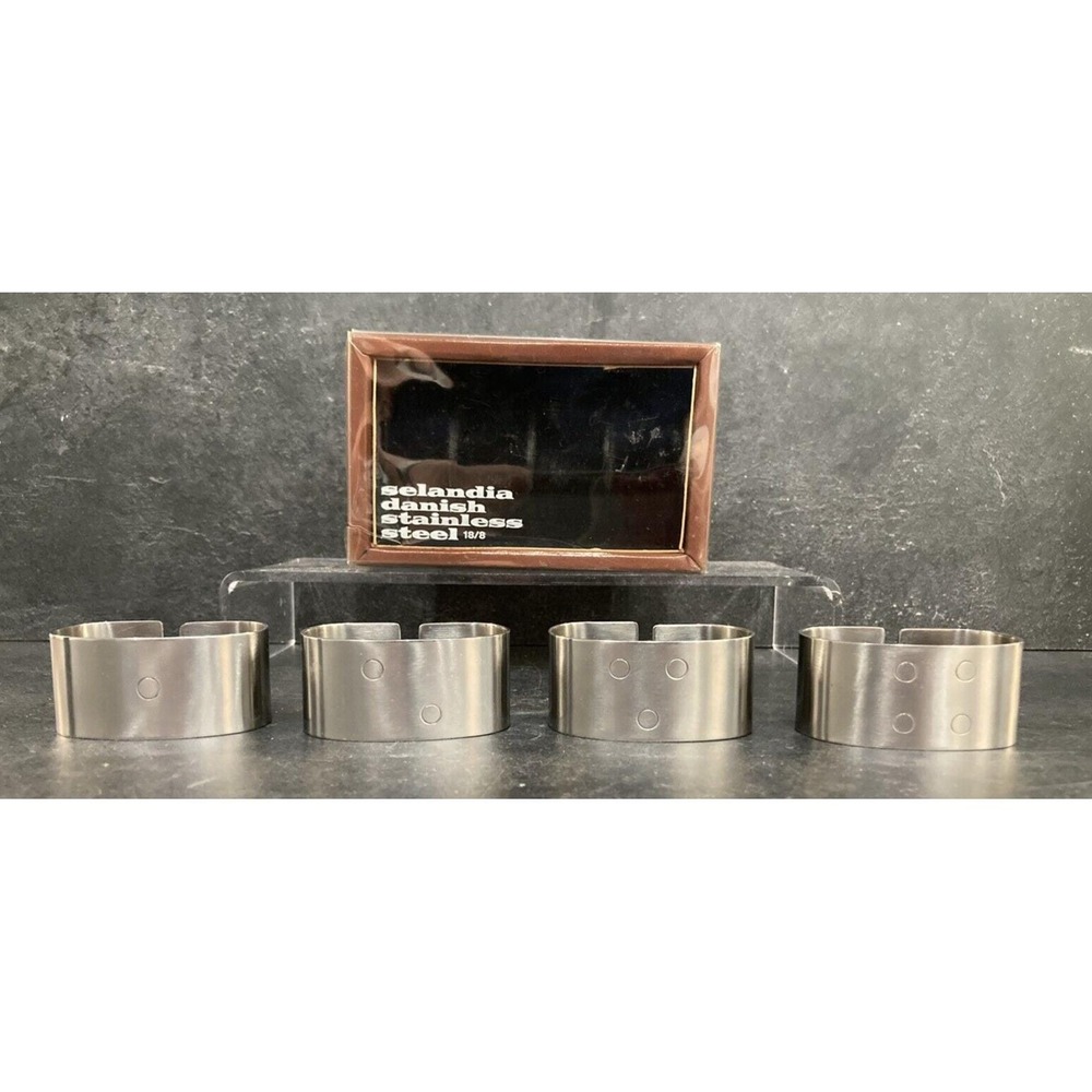 Selandia Denmark Stainless 18/8 450 Napkin Rings, Set of 4 Vintage MCM